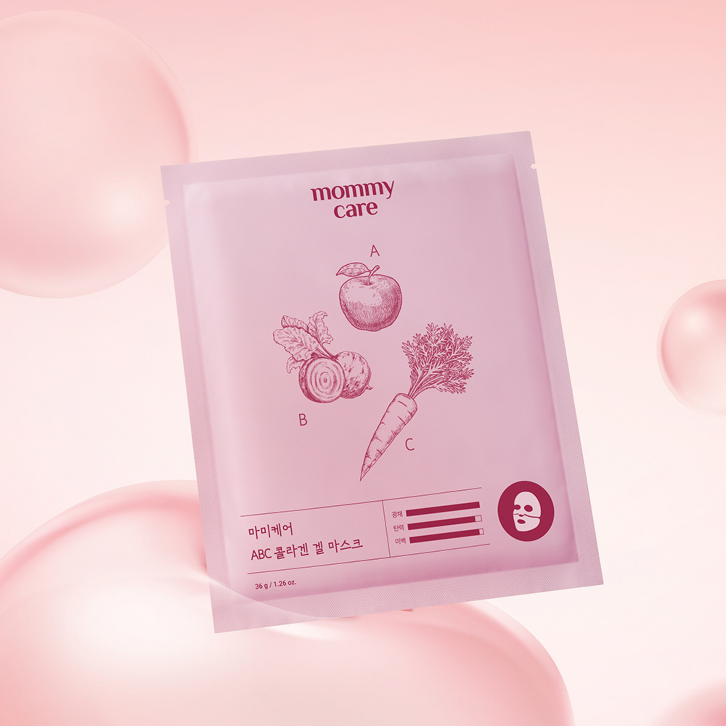 MOMMY CARE ABC Collagen Gel Mask 36g*4pcs – Mascarilla Facial Coreana con Extractos Detox de Manzana, Remolacha y Zanahoria y Colágeno de Baja Molecularidad