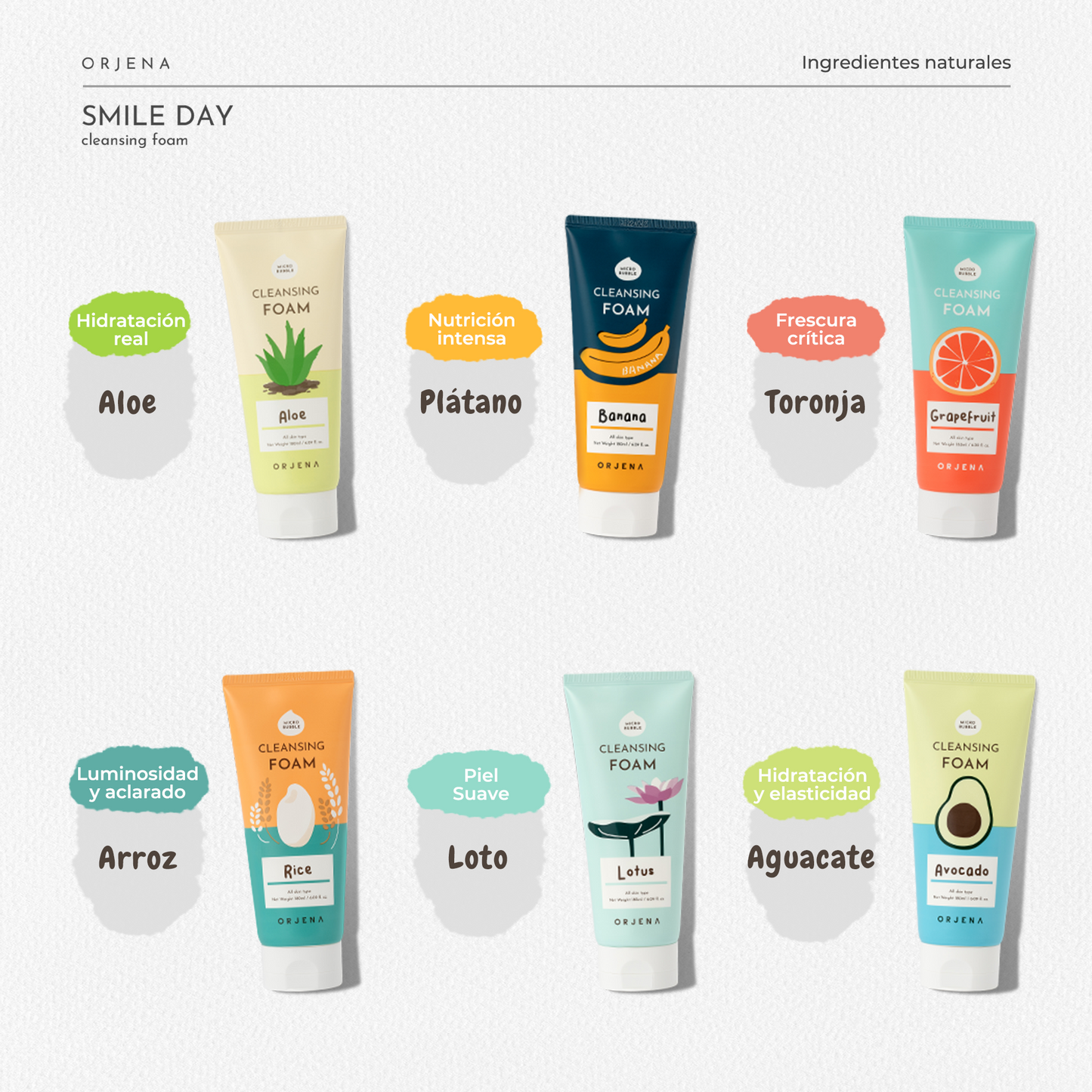 ORJENA Smile Day Cleansing Foam Avocado 180ml – Espuma Limpiadora Facial Hidratante y Nutritiva con Extracto de Aguacate
