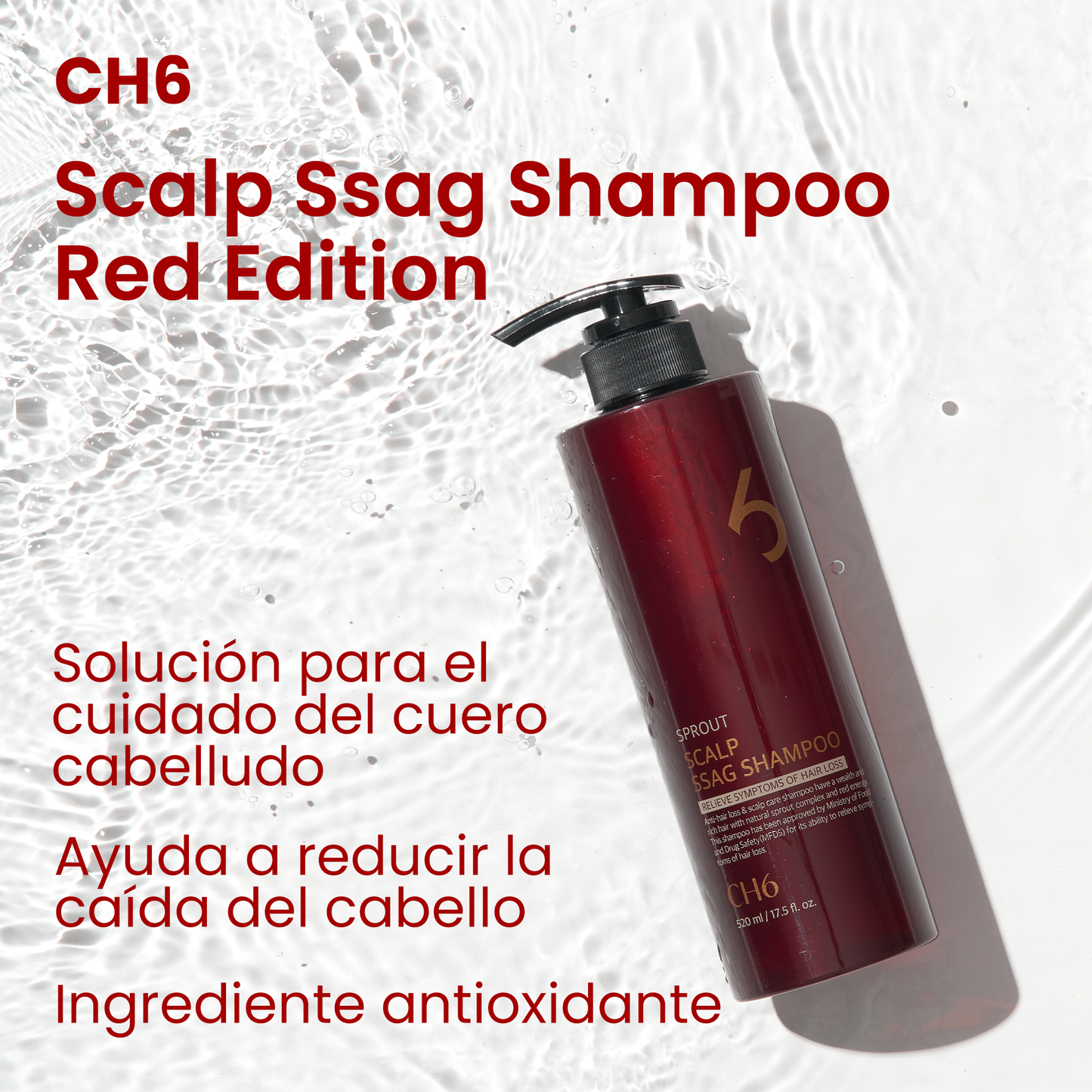 CH6 Scalp Ssag Shampoo 520ml – Champú Coreano Anticaída y Anti-Envejecimiento para Cuero Cabelludo Sensible con Extracto de Gotu Kola