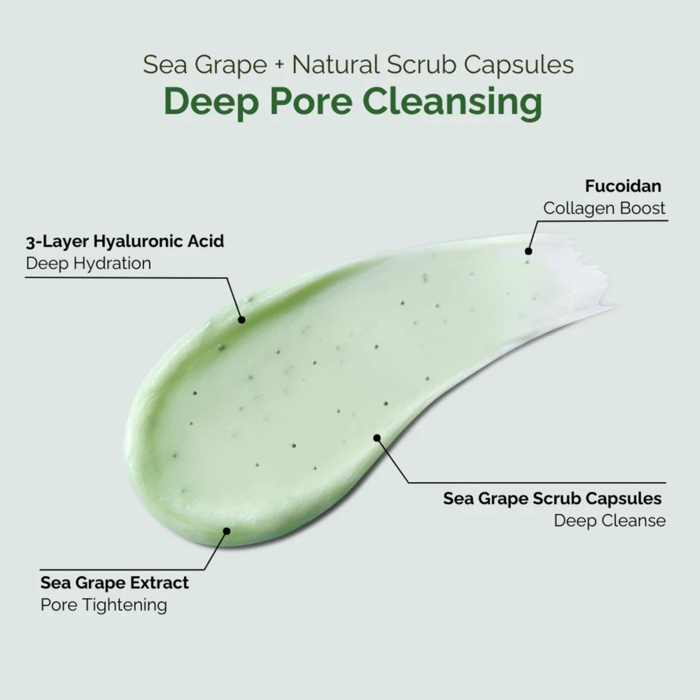 MOMMY CARE Sea Grape Cleansing Foam 120ml – Espuma Limpiadora Coreana con Extracto de Uva Marina, Ácido Hialurónico Triple y Cápsulas Exfoliantes Suaves