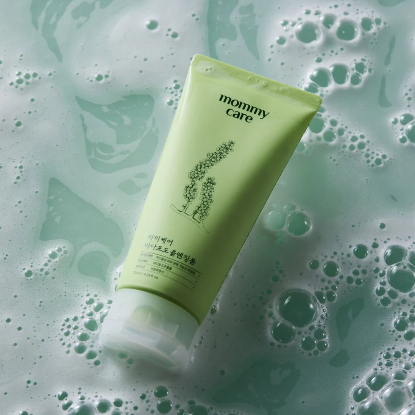 MOMMY CARE Sea Grape Cleansing Foam 120ml – Espuma Limpiadora Coreana con Extracto de Uva Marina, Ácido Hialurónico Triple y Cápsulas Exfoliantes Suaves
