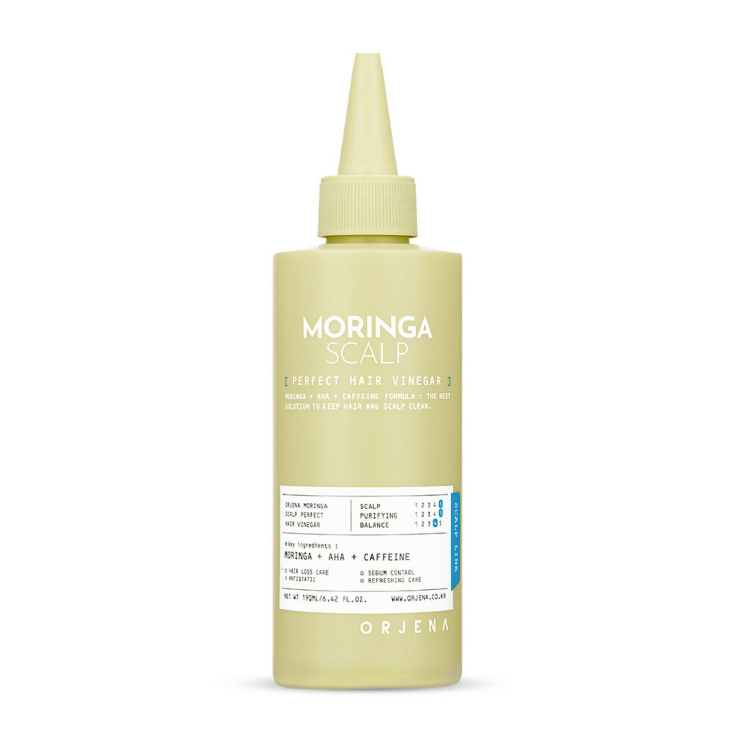 ORJENA Moringa Scalp Perfect Hair Vinegar 190ml – Vinagre Capilar Hidratante con Extracto de Moringa para Equilibrar pH y Controlar Sebo