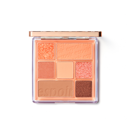 Espoir Real Eye Palette #1 Peachy Like 5.9g - Paleta de Sombras Durazno Multiuso para Ojos, Mejillas y Cejas con Acabados Mate-Shimmer Naturales