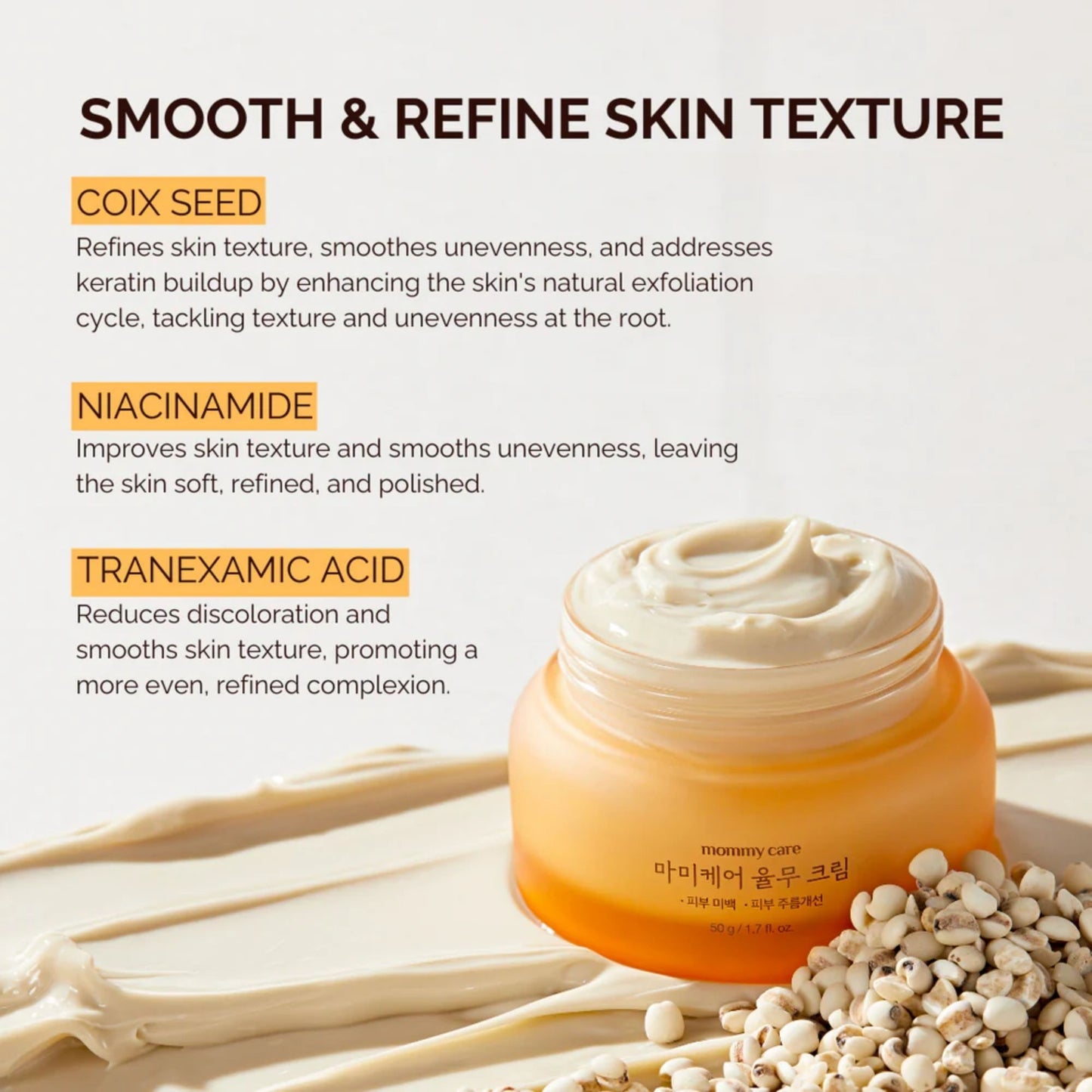 MOMMY CARE Yulmu Cream 50ml – Crema Facial Coreana Hidratante y Suavizante con Extracto de Semilla de Yulmu para Piel Suave y Renovada