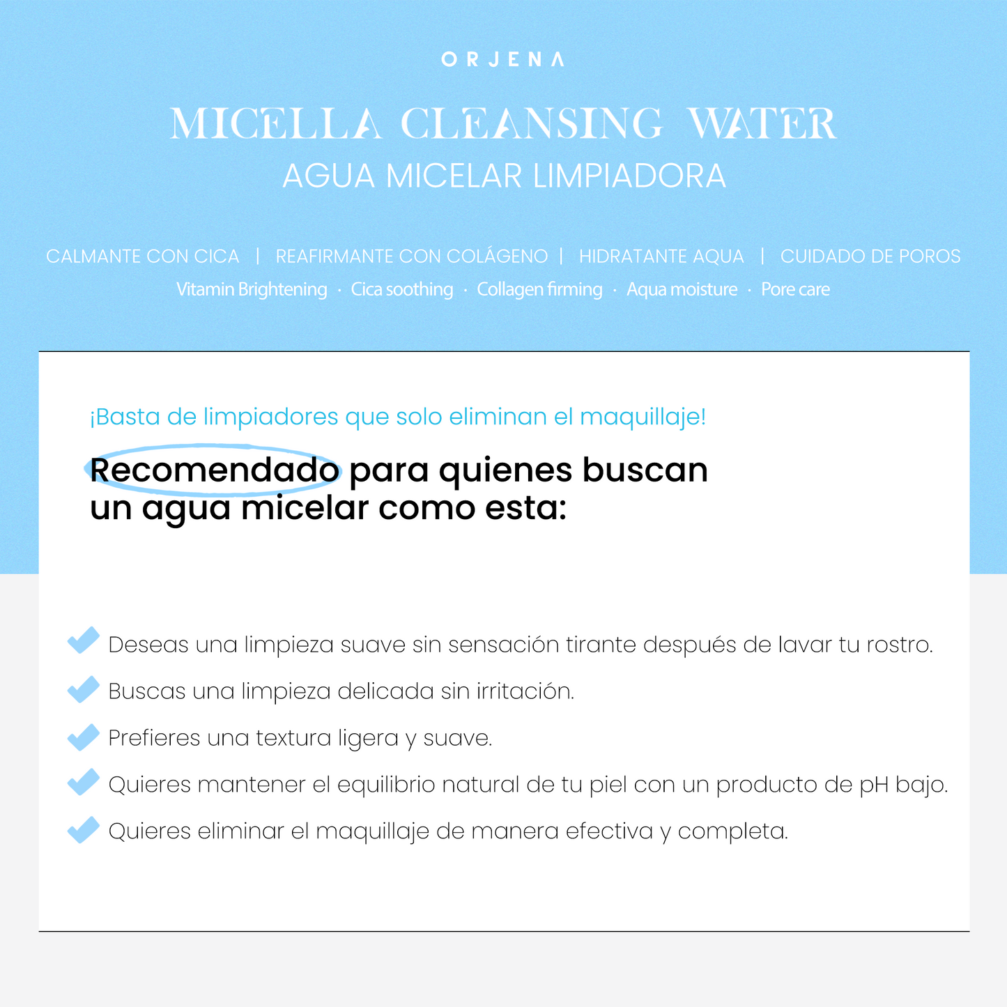 ORJENA Collagen Firming Micellar Cleansing Water 300ml – Agua Micelar Facial con Colágeno Hidrolizado para Piel Firme y Limpia
