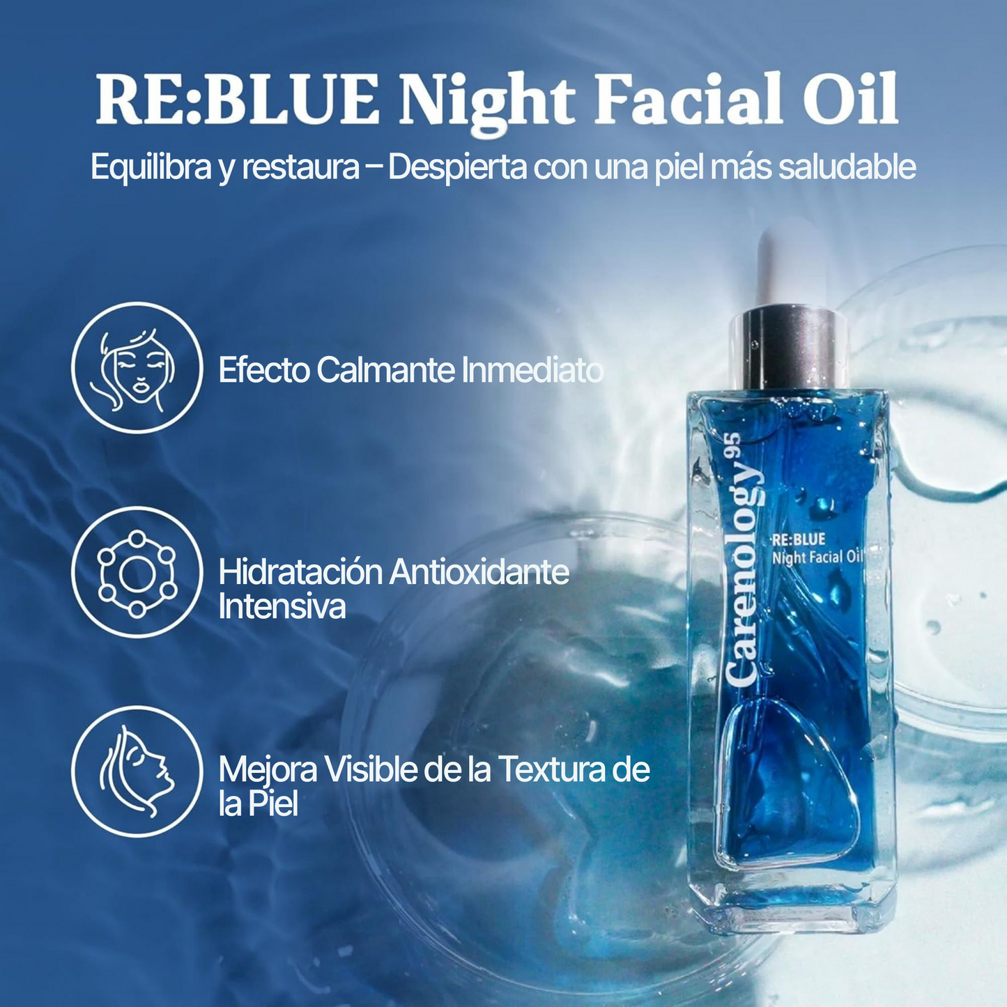 CARENOLOGY Aceite Facial Nocturno Carenology95 BLUE Night Facial Oil 50ml – Nutritivo y Reparador para Piel Sensible y Delicada