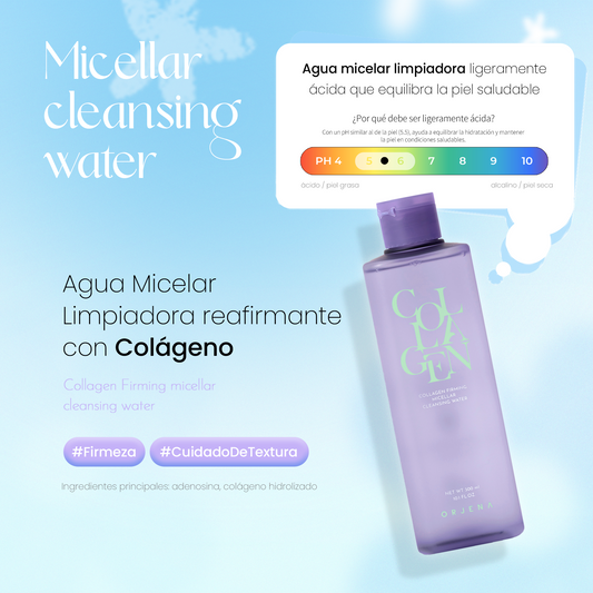 ORJENA Collagen Firming Micellar Cleansing Water 300ml – Agua Micelar Facial con Colágeno Hidrolizado para Piel Firme y Limpia