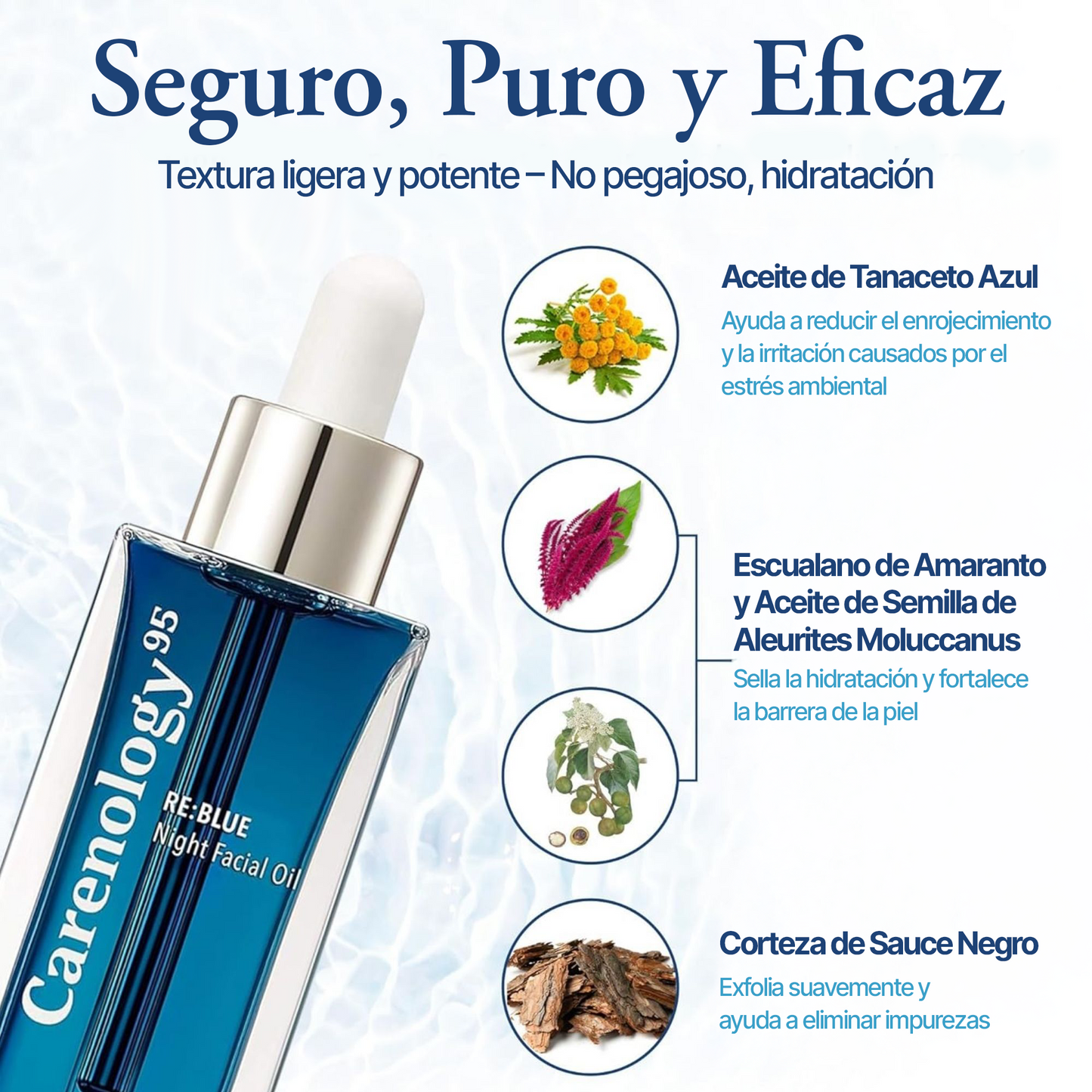 CARENOLOGY Aceite Facial Nocturno Carenology95 BLUE Night Facial Oil 50ml – Nutritivo y Reparador para Piel Sensible y Delicada