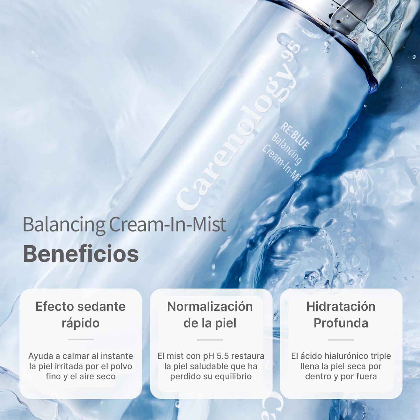 Carenology95 BLUE Balancing Cream-In-Mist 60ml – Crema Facial en Spray Coreana Hidratante y Equilibrante para Piel Sensible, Refresca y Nutre en un Solo Paso