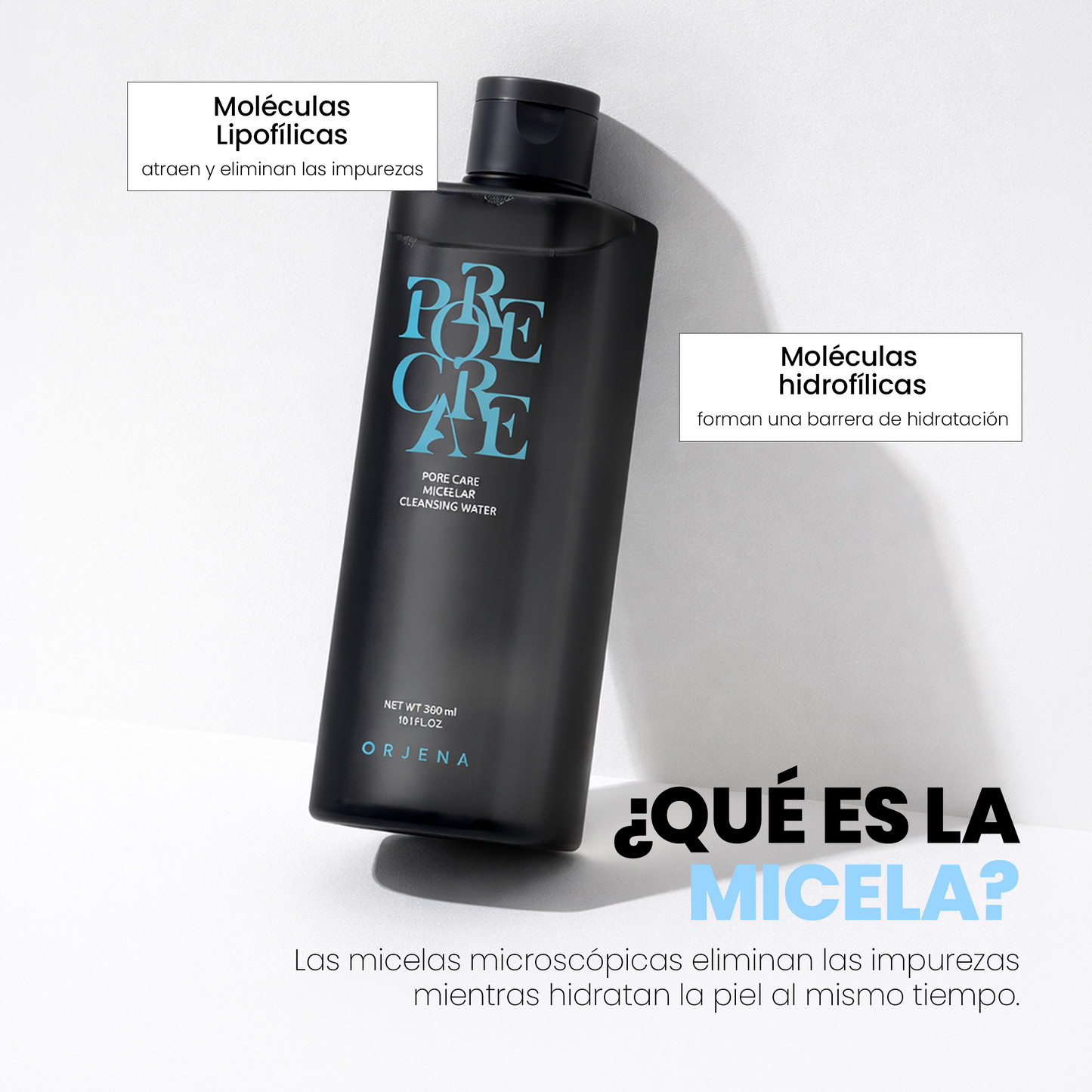ORJENA Pore Care Micellar Cleansing Water 300ml – Agua Micelar con AHA, BHA y Extractos Naturales para Limpieza Profunda y Cuidado de Poros