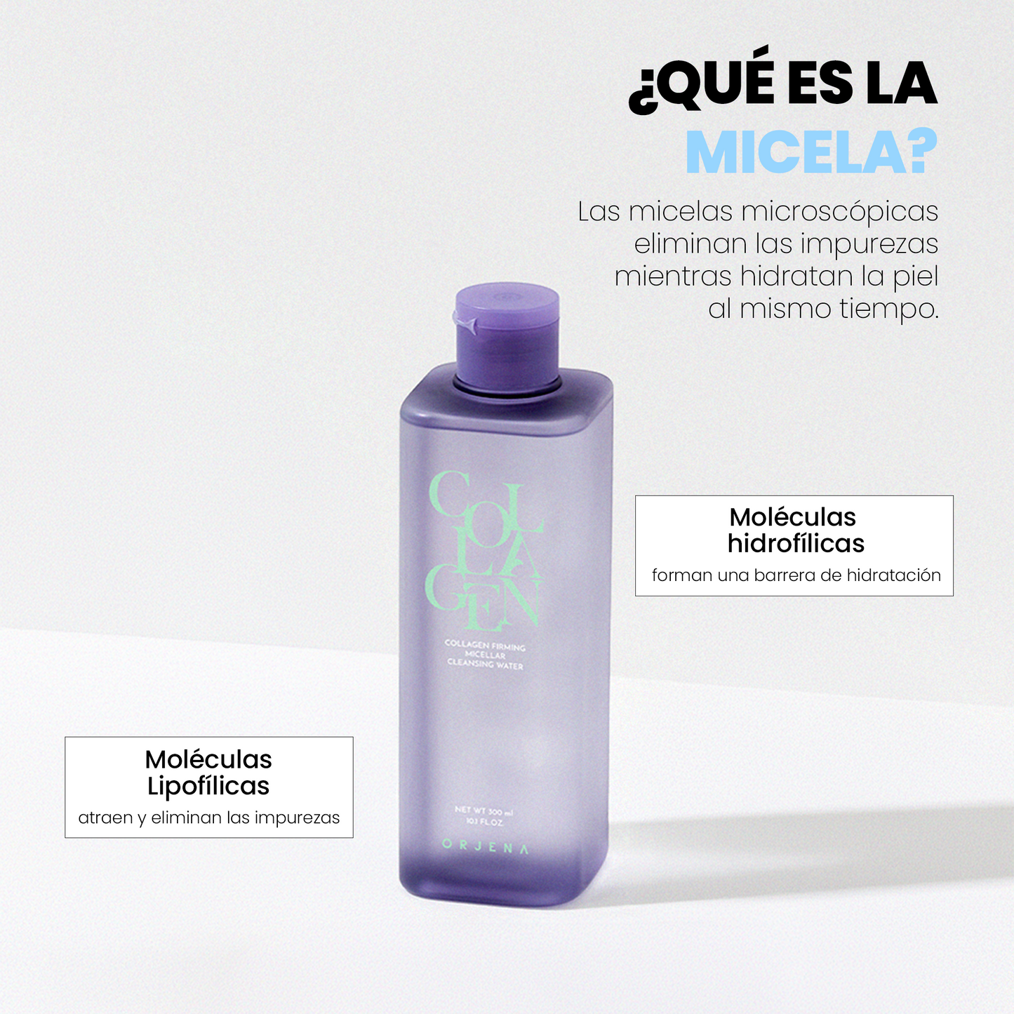 ORJENA Collagen Firming Micellar Cleansing Water 300ml – Agua Micelar Facial con Colágeno Hidrolizado para Piel Firme y Limpia