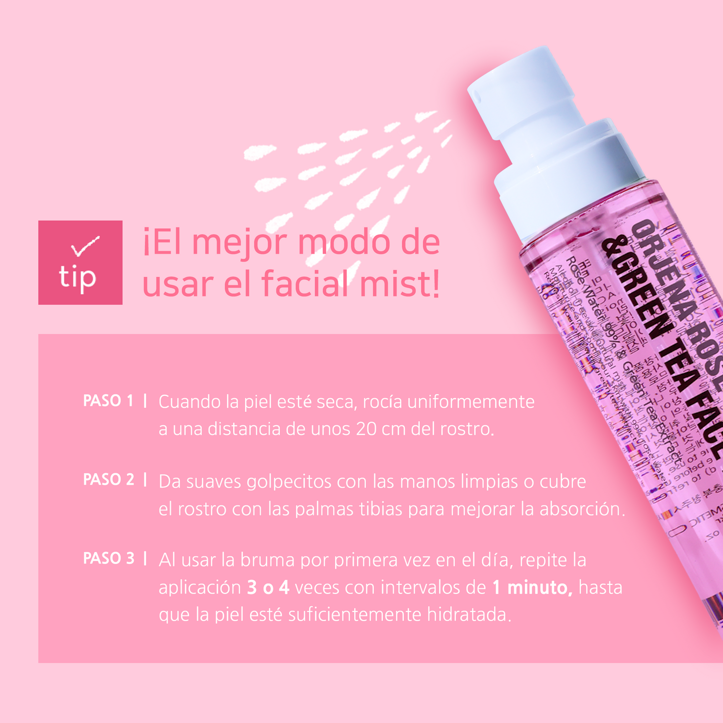 ORJENA Rose Water & Green Tea Face Mist 125ml – Bruma Facial Hidratante y Antioxidante con Extractos Naturales de Rosa y Té Verde