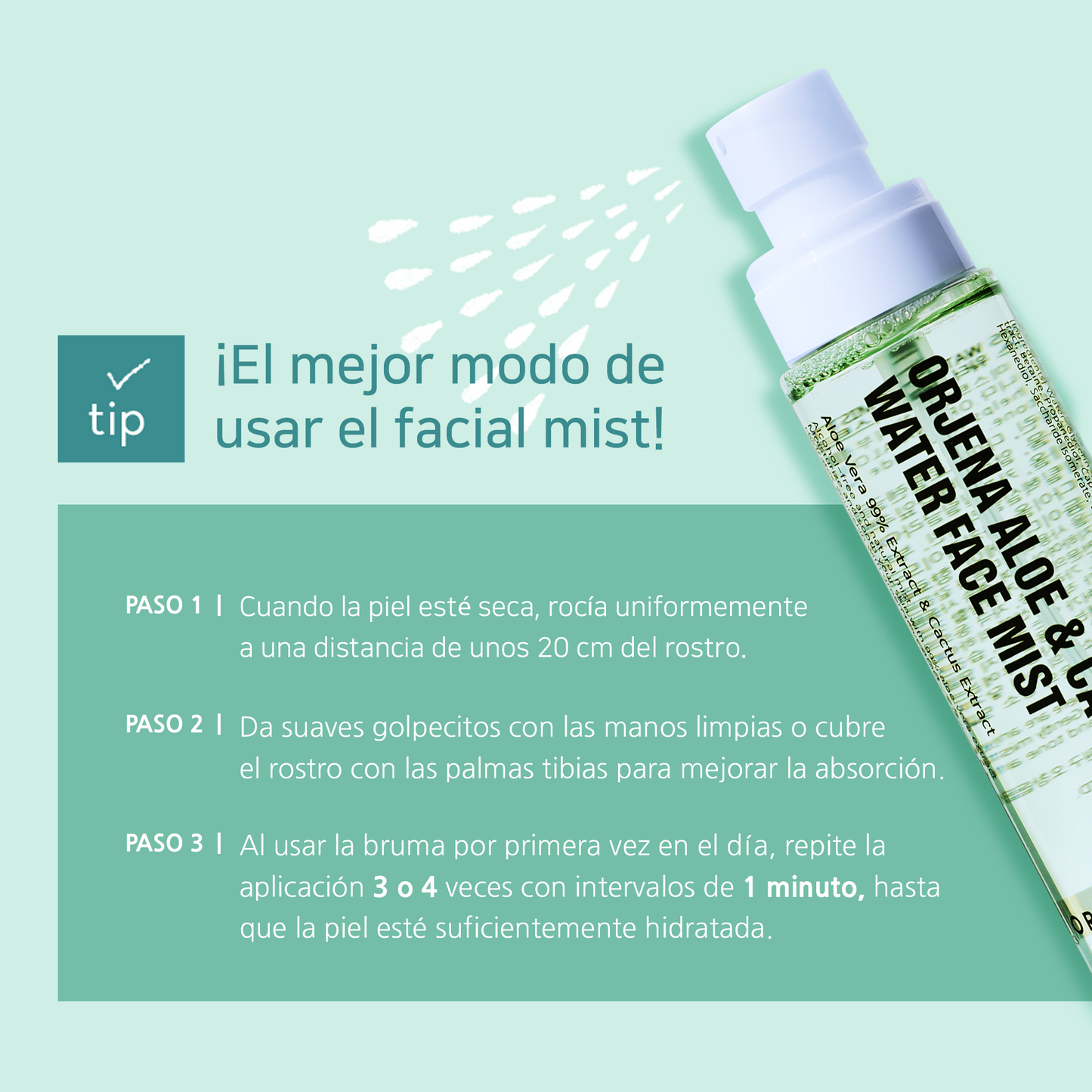 ORJENA Aloe & Cactus Water Face Mist 125ml – Bruma Facial Hidratante y Calmante con Extracto Natural de Aloe Vera y Cactus para Todo Tipo de Piel